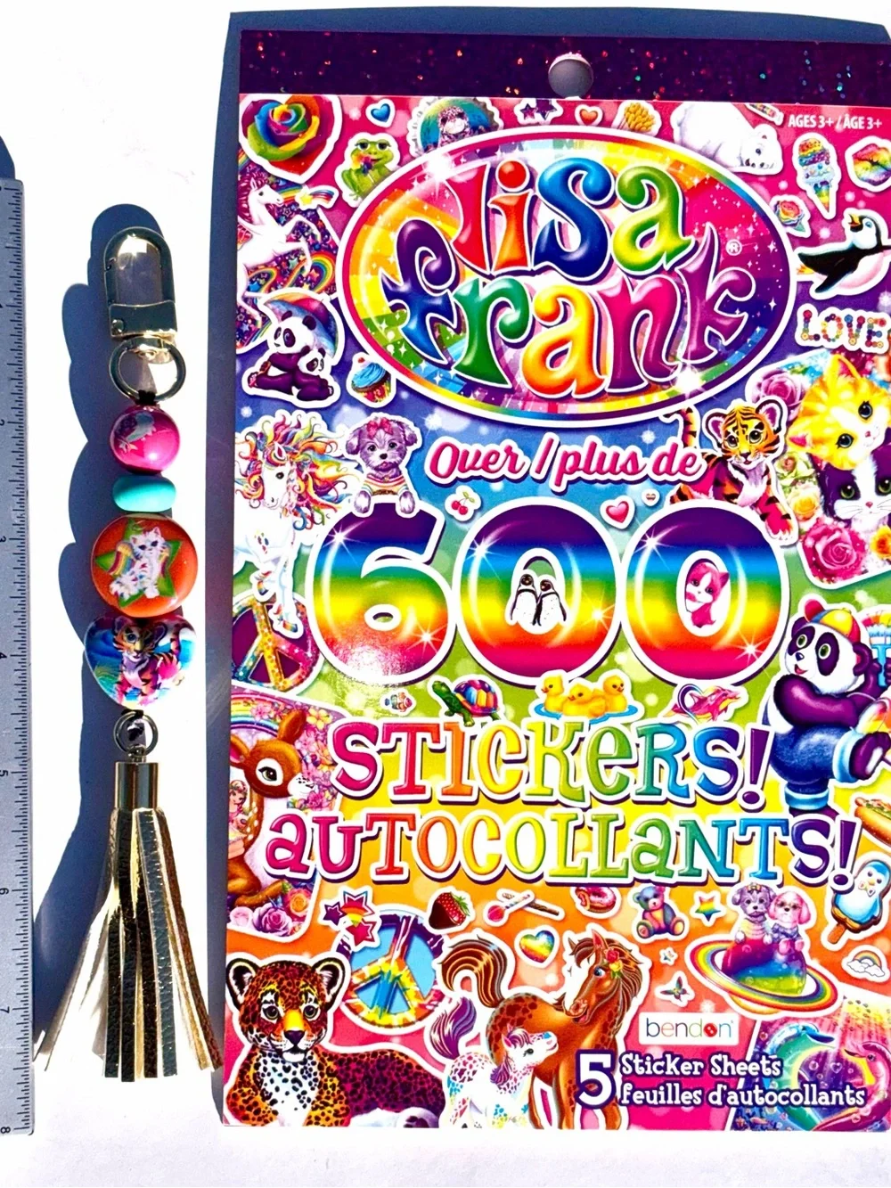 Handmade Lisa Frank Purse Charm & 600 Pack Of Stickers NEW
